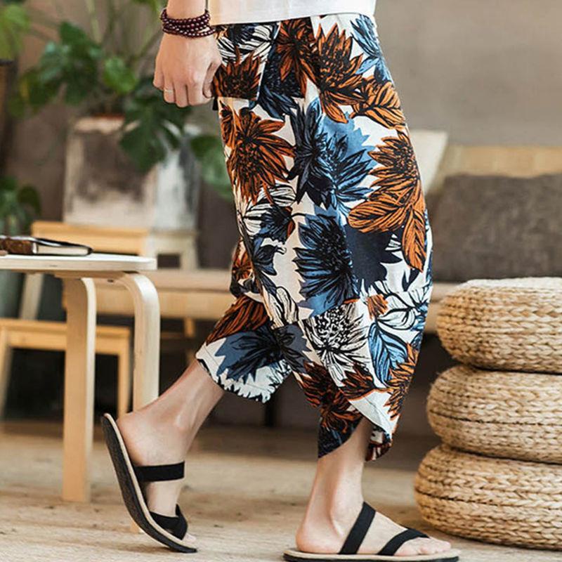 Quần dài vải lanh ống rộng phong cách Trung Hoa thời trang mùa hè cho nam