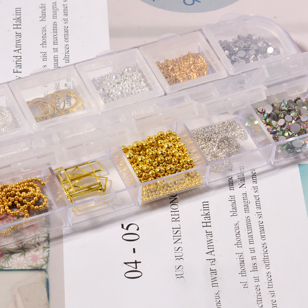 [Hàng mới về] Hộp phụ kiện trang trí móng tay nghệ thuật DIY 3D 12 ngăn xinh xắn thời trang