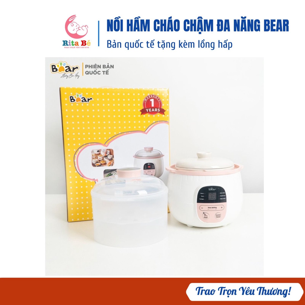 Nồi Nấu Cháo Chậm Hầm Hấp Cách Thủy Đa Năng Bear - Bản Quốc Tế