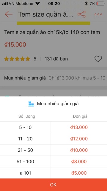 Tem size quần áo chỉ 5k/tơ 150 -160 con tem/ to