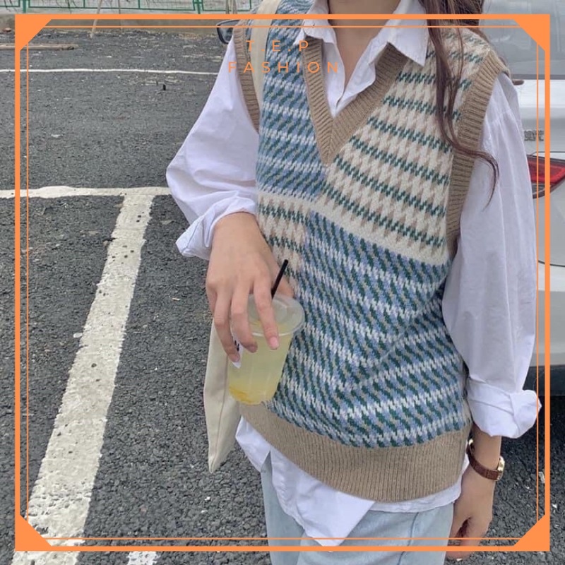 Áo Gile Len Nữ Chất Dày Dặn Phong Cách Hàn Quốc Hoạ Tiết Ziczac Siêu Xinh Tep Fashion - AGL002