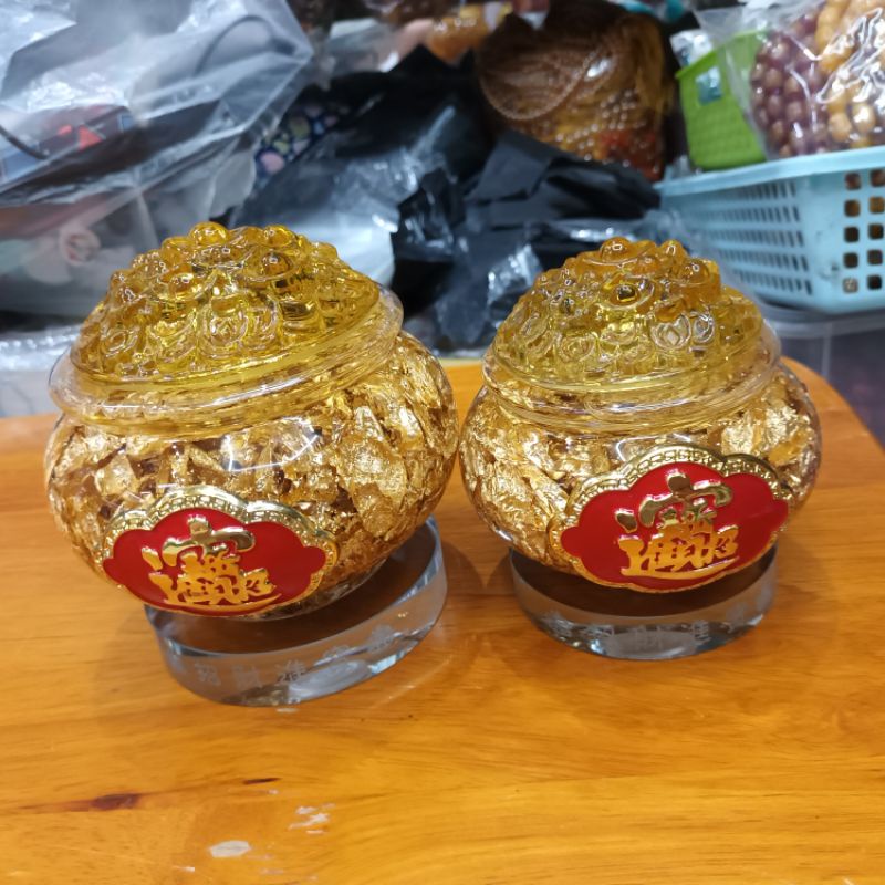 Túi lá vàng đặt bàn Thần tài sung túc cả năm, đặt làm làm việc, quầy thu ngân, két sắt thu hút tài lộc