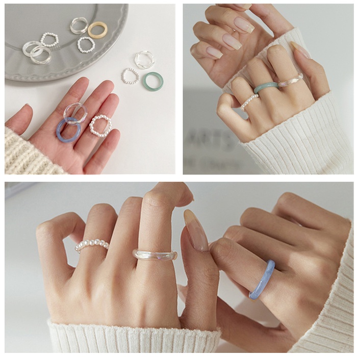 Bộ 3 Nhẫn Acrylic Ngọc Trai Thời Trang Retro Cá Tính Cho Nữ