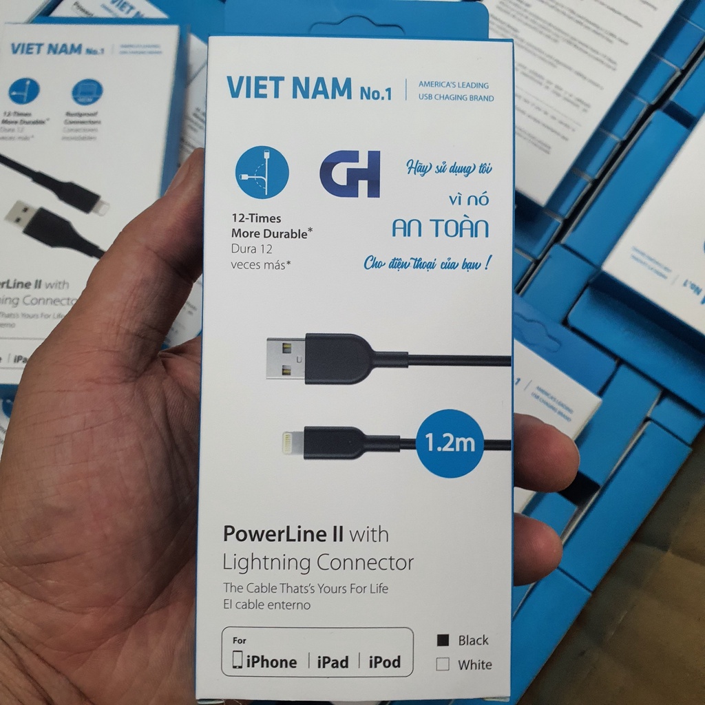 Cáp Sạc Iphone GH USB - Lightning, Cáp Zin Chip Việt Nam Sản Xuất, Dài 1.2m, Bảo Hành 12 Tháng