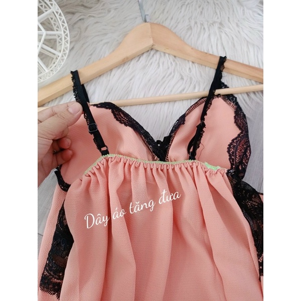 Đầm ngủ kèm quần chất voan xốp có mút phom dưới 60kg.