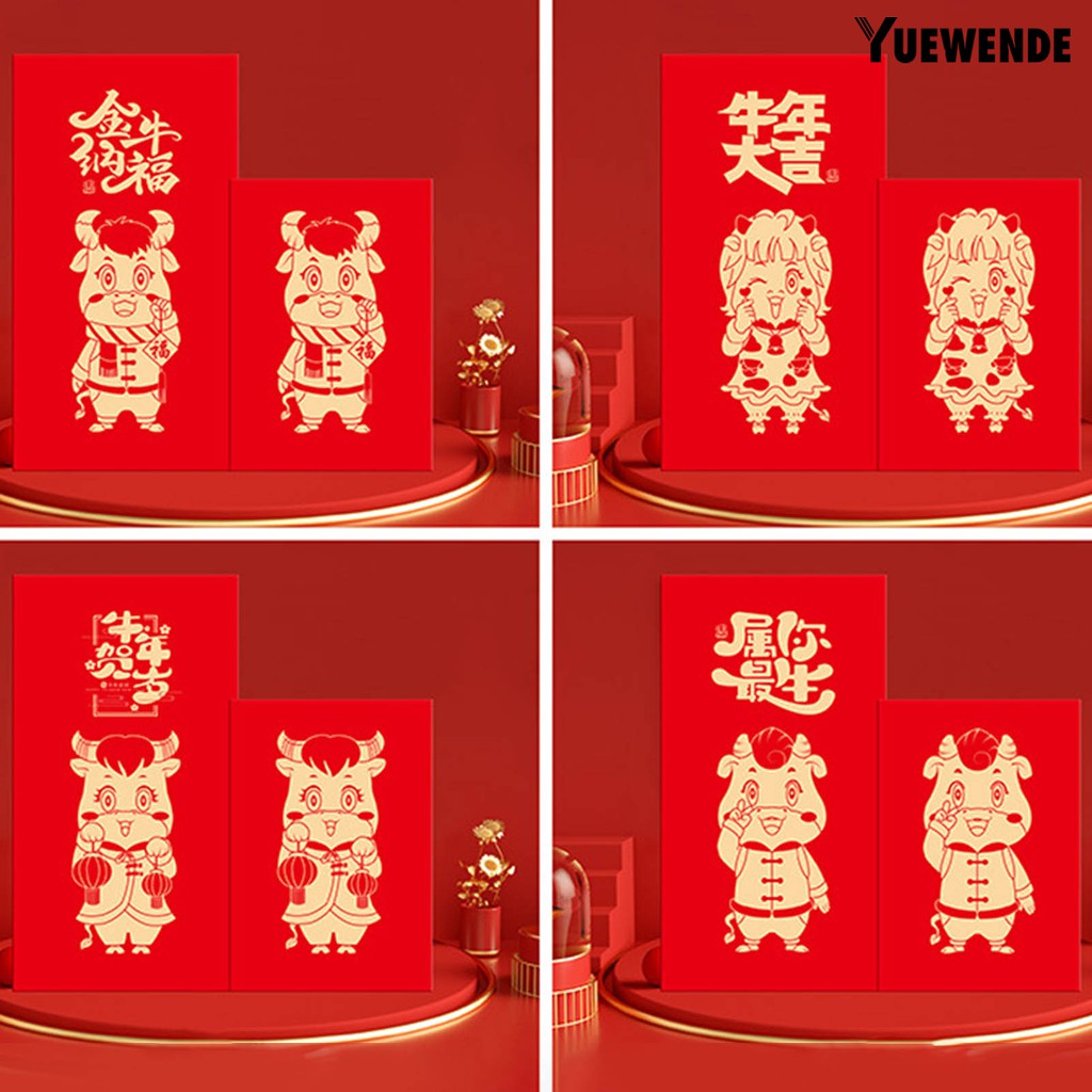 Set 6 Bao Lì Xì Màu Đỏ May Mắn Họa Tiết Hoạt Hình 2021