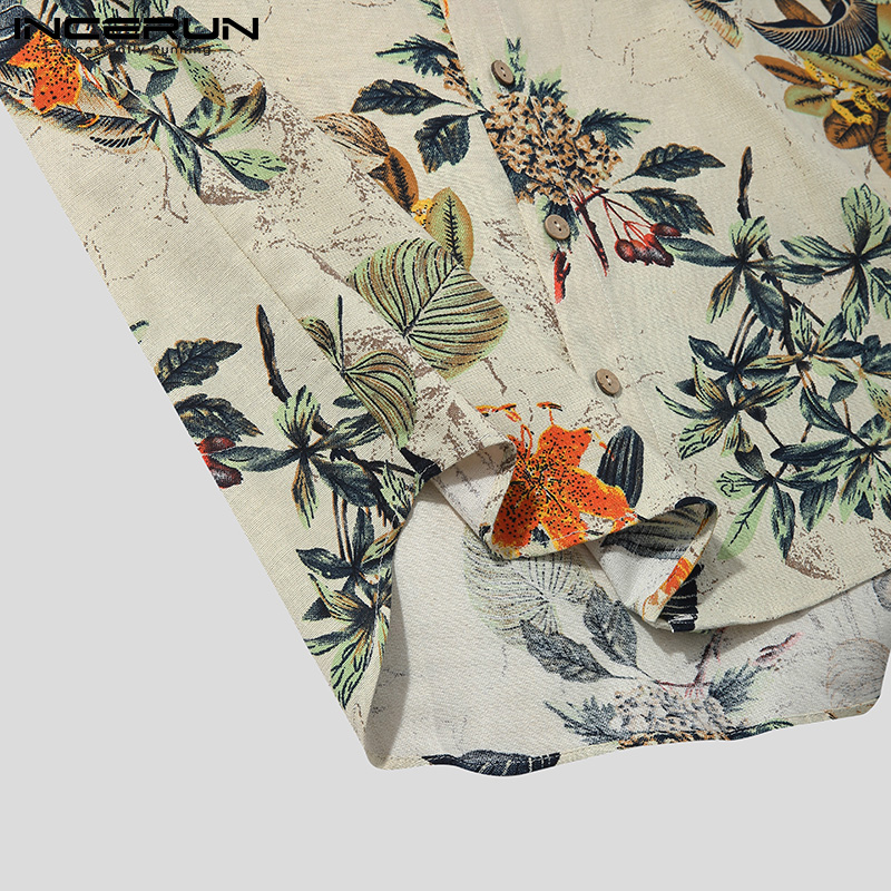 INCERUN Mens Casual Pure Cotton Loose Floral Half Sleeve Shirts Button Up Tops | BigBuy360 - bigbuy360.vn