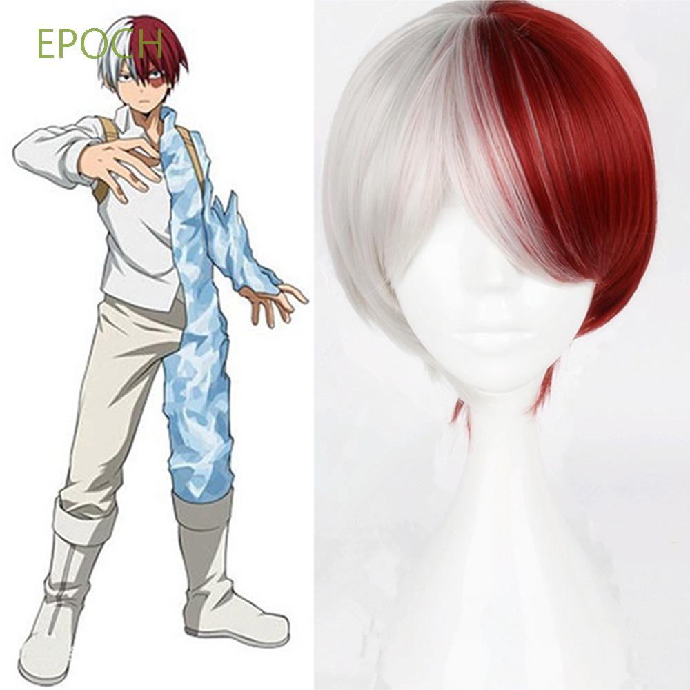 EPOCH Unisex Boku No Hero Academia Cosplay Wig Anime Full Wigs My Hero Academia Wig Synthetic Hair Costume White And Red Todoroki Shoto Heat Resistant Short with Bangs/Multicolor