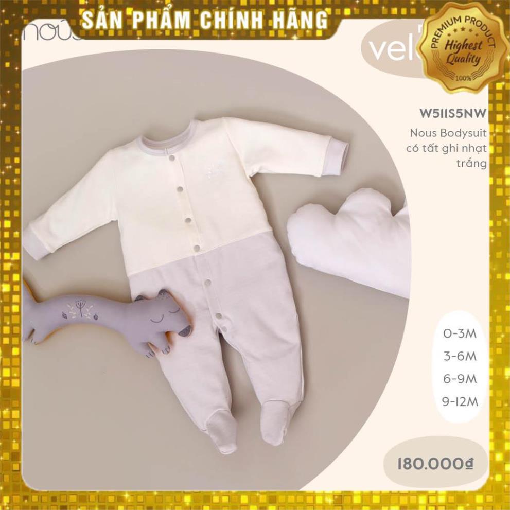 NOUSHANOI -  Bộ Bodysuit Có Tất Ghi Nhạt Trắng Nous Velours Thu Đông ( Size 0M 3M 6M và 9M )