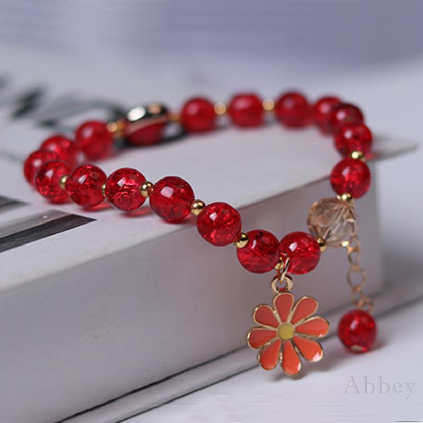 [Abbey] Chúng tôi hoa Hạt pha lê đáng yêu Daisy Charm Fortune Vòng tay cho phụ nữ Cô gái Vòng tay đeo Chuỗi tay Đồ trang sức