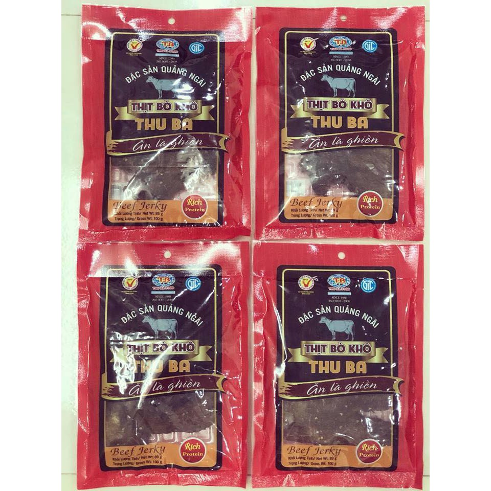 Bò khô miếng Thu Ba, đặc sản Quảng Ngãi, đồ ăn vặt Hà Nội gói 100g