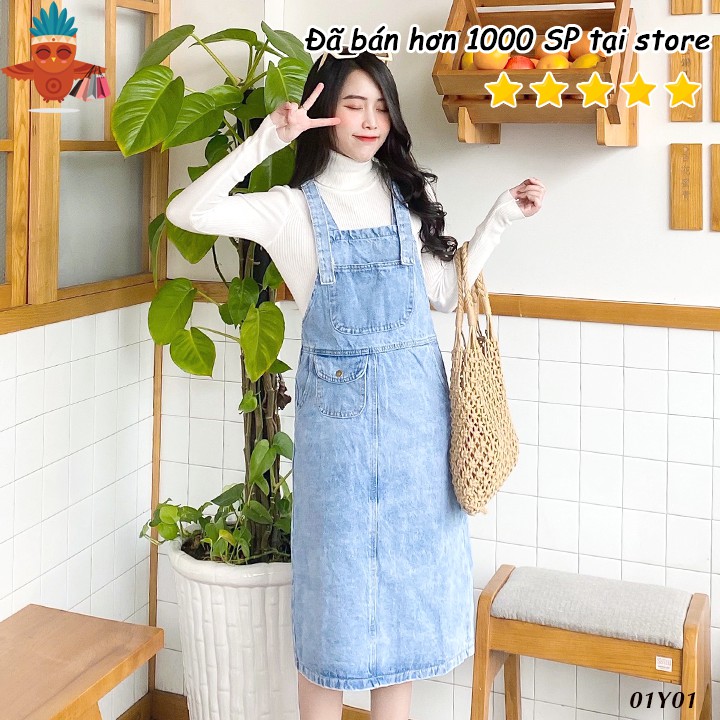 Yếm váy jeans nữ dáng dài túi nấp trước THOCA HOUSE ulzzang chuẩn style Hàn Quốc dễ phối đồ, trẻ trung, năng động