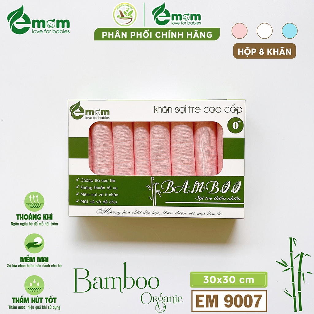 Set 8 Khăn Sữa Sợi Tre Cao Cấp Emom 30x30cm Mềm Mại Đa Năng Cho Bé