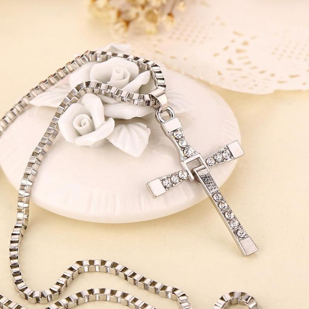 Vòng cổ Mặt Thánh Giá Đính Đá Rhinestone Kiểu Dáng Đơn Giản Thời Trang 24&quot; F9V9