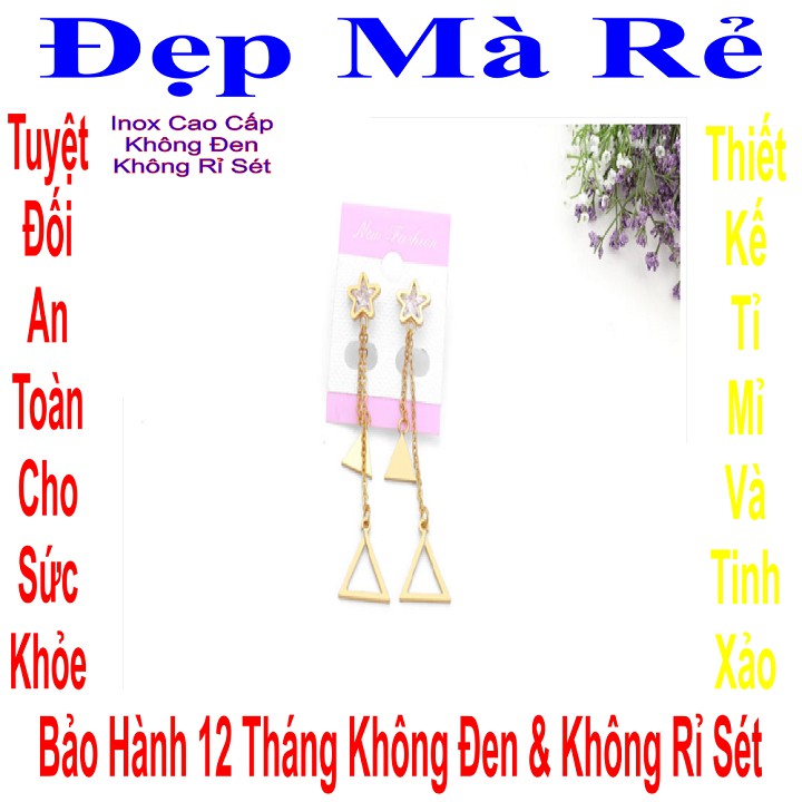 Bông tai màu vàng đẹp cho nữ kiểu ngôi sao tòn ten 2 hình tam giác đặc & rỗng - Cam kết 1 đổi 1 nếu hoen, gỉ sét