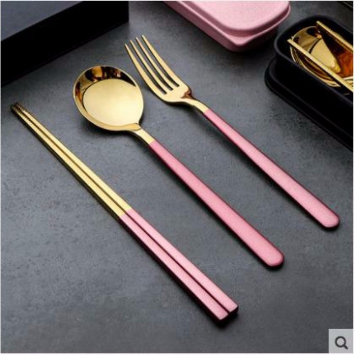 Bộ đũa, thìa, dĩa ăn cơm trưa, bộ Thìa, Đũa, Dĩa Bằng Inox 304 kháng khuẩn, chống ẩm mốc