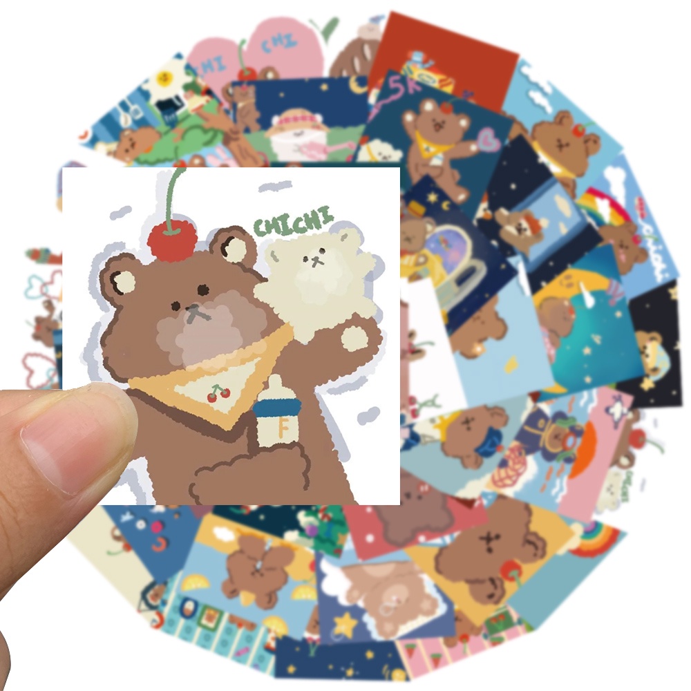 Set 10 / 50 Sticker Dán Laptop Chống Nước Hình Gấu Dễ Thương