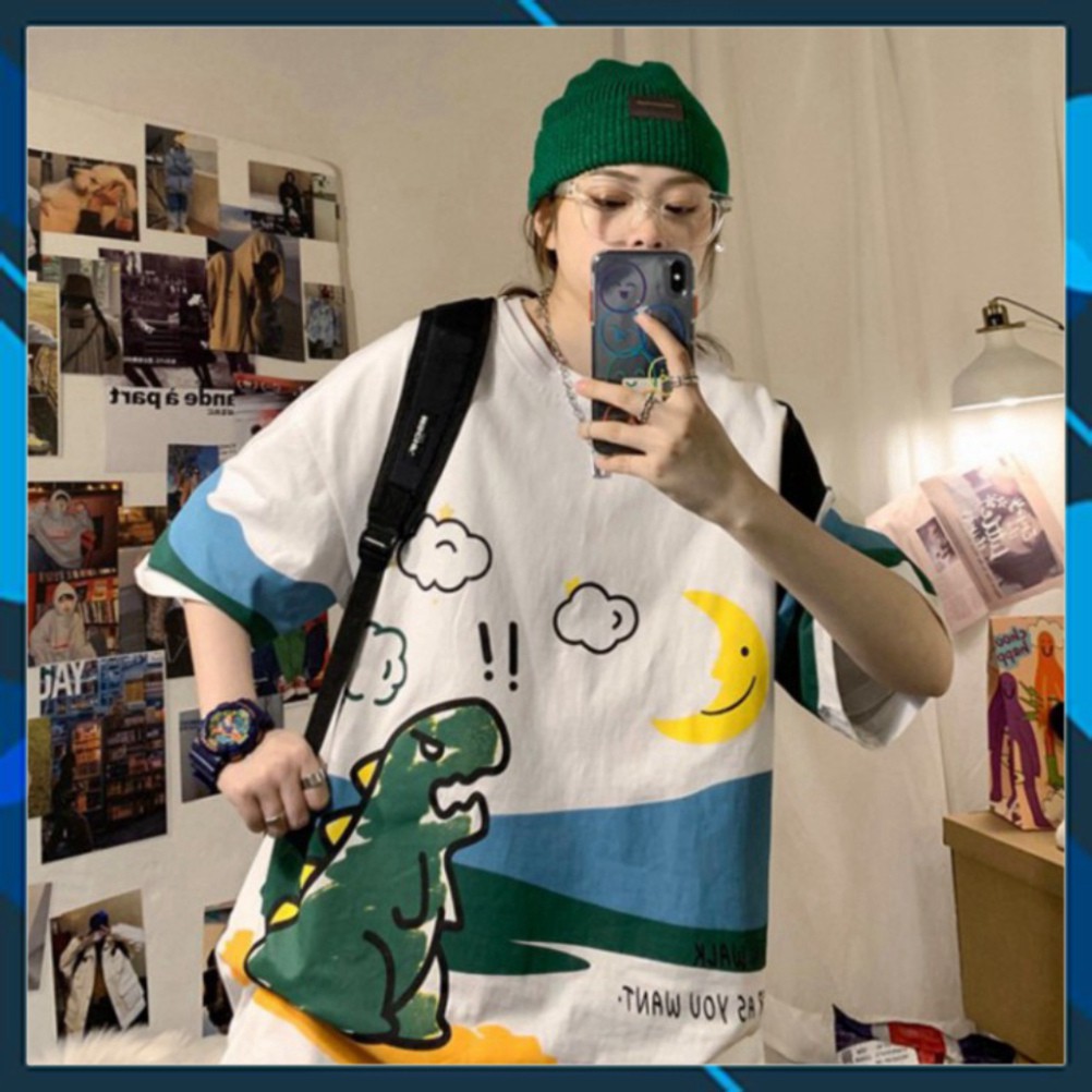 Áo Thun Tay Lỡ Form Rộng in hình Khủng Long màu đen, trắng🍁 Unisex nam nữ đều mặc được | BigBuy360 - bigbuy360.vn