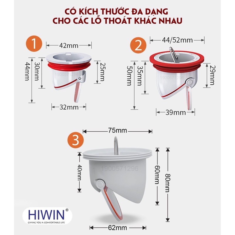 Đuôi thoát sàn ngăn mùi hôi, chống côn trùng trọng lực nhựa ABS Hiwin FD-50LID