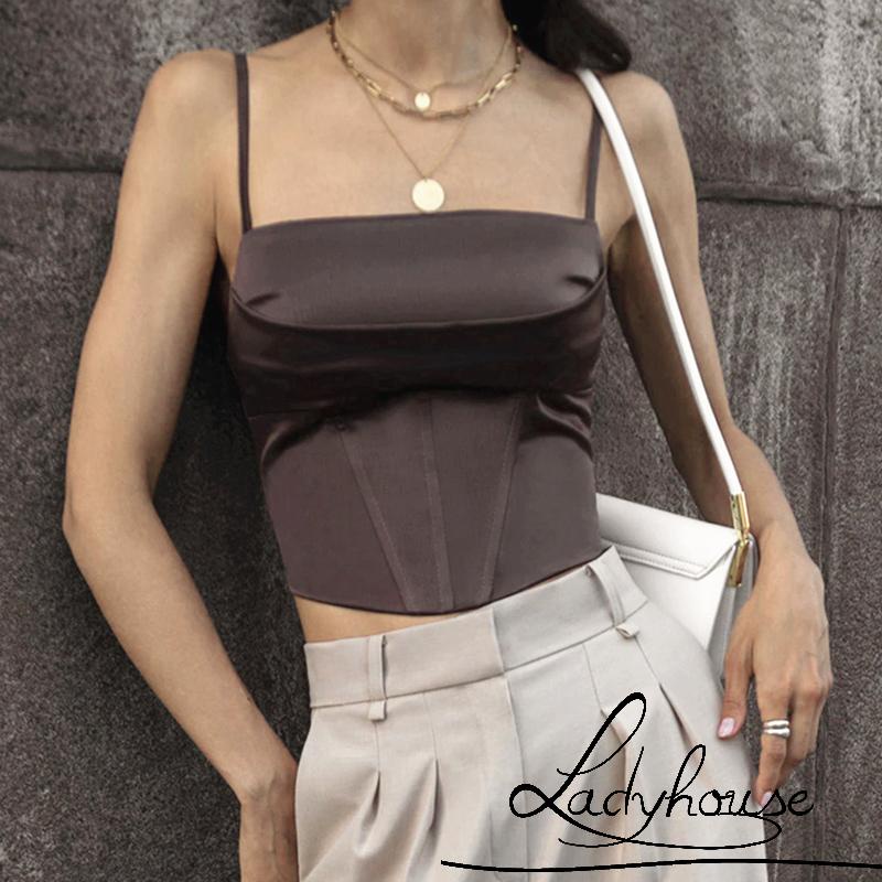 Áo Tank Top Hai Dây Cổ Vuông Vạt Lệch Lưng Dành Cho Nữ