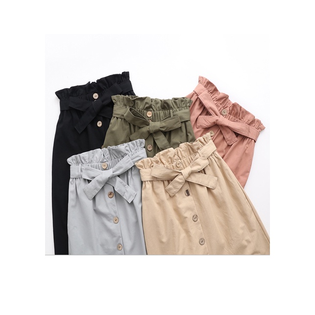 Chân váy vải cotton dáng dài thắt nơ VAY03 Song An Eco