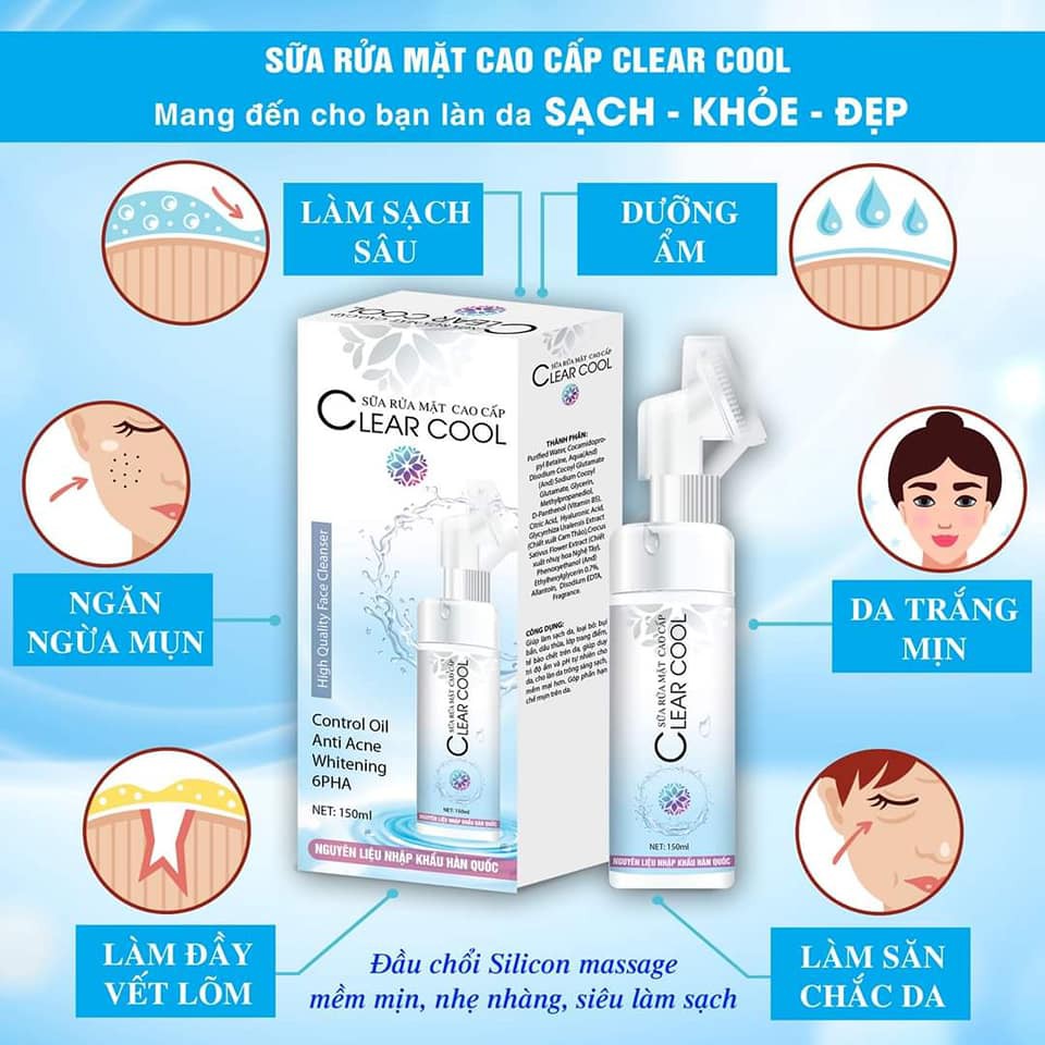 Sữa rửa mặt trắng da Clear Cool tích hợp Chổi Silicon Massa giúp làm sạch da mặt giảm mụn mờ thâm cấp ẩm làm đẹp sáng da | BigBuy360 - bigbuy360.vn