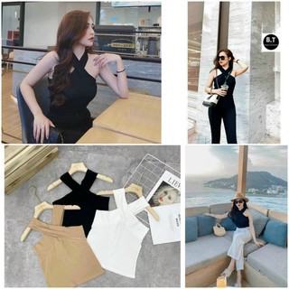 Áo kiểu cổ chéo thun co dãn
