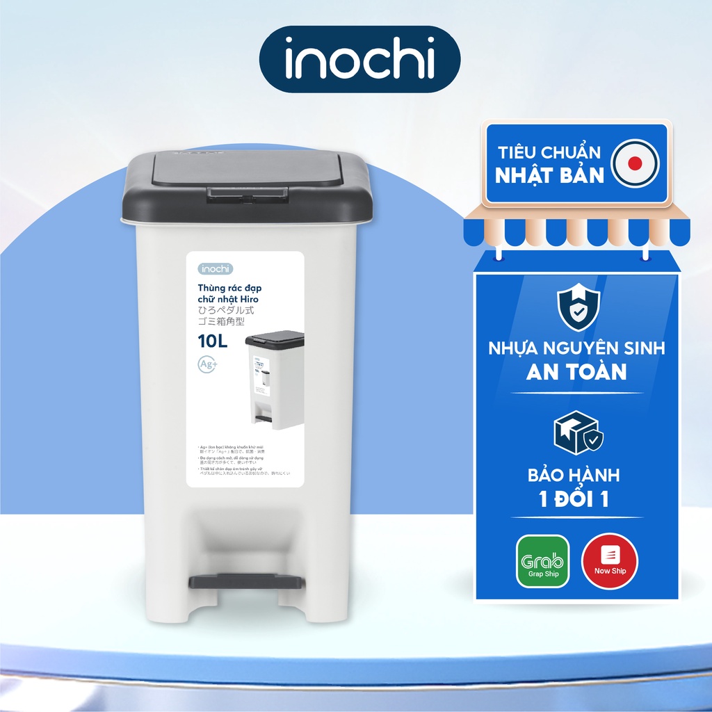 Thùng Rác Nhựa Đạp Chân INOCHI Nắp Đậy Chữ Nhật, Làm Sọt Rác Cho Văn Phòng, Trong Nhà, Ngoài Trời