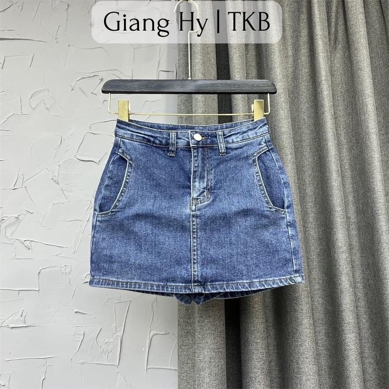 Quần giả váy nữ jean túi vuông cạp cao lưng thun chữ A đẹp giá rẻ