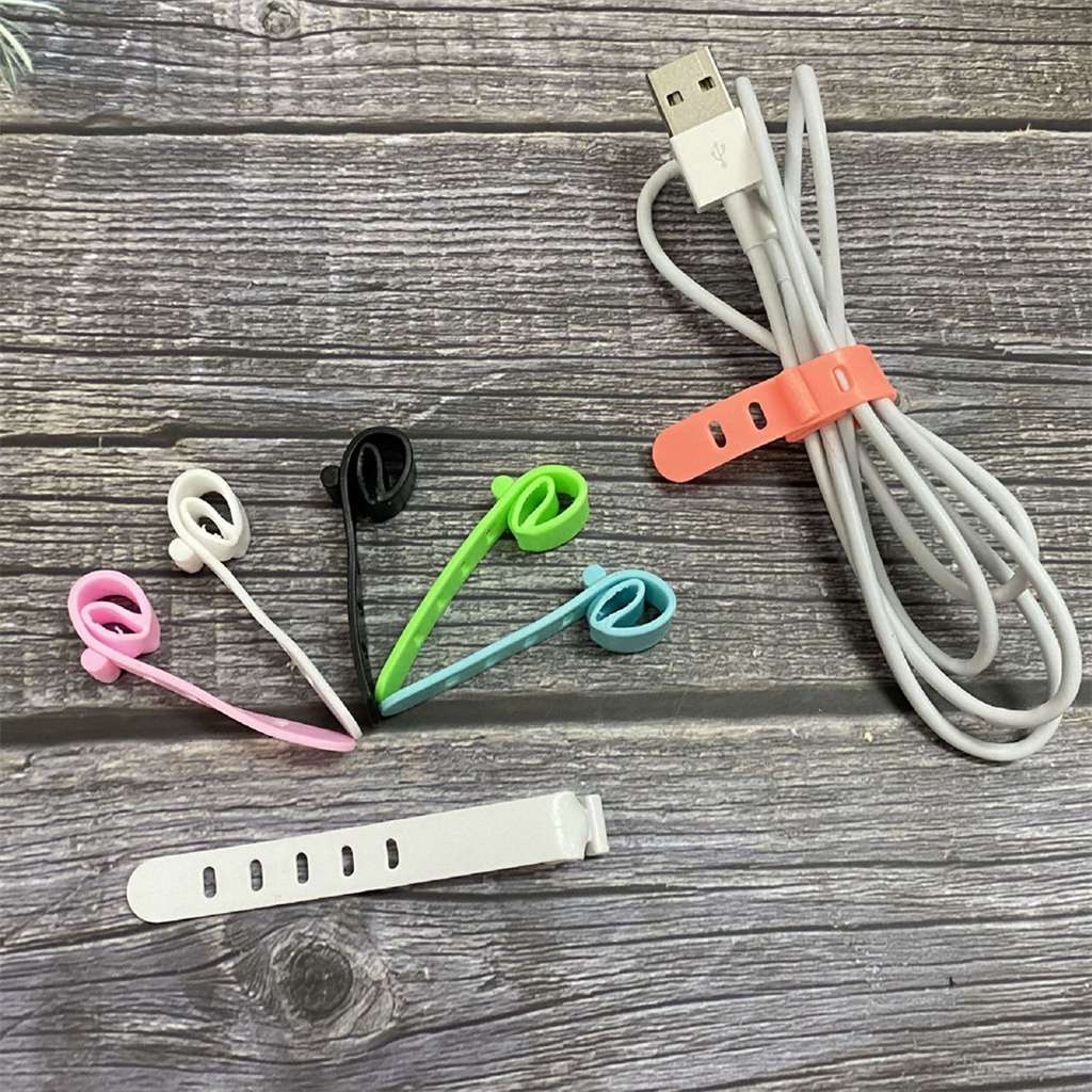 1 Dây Quấn Dây Cáp Sạc USB Bằng Silicone 5 Lỗ Màu Trơn Đơn Giản Tái Sử Dụng Được