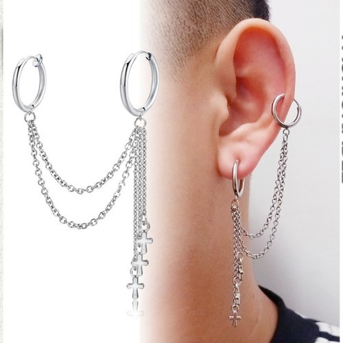 Bông Tai Nam Nữ Tua Rua Đã Bấm Hay Chưa Bấm Tai Đều Đeo Được Titan Ko Đen TT 2316