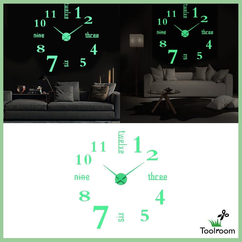 Đồng Hồ Dán Tường Dạ Quang 3d DIY Trang Trí Nhà Cửa