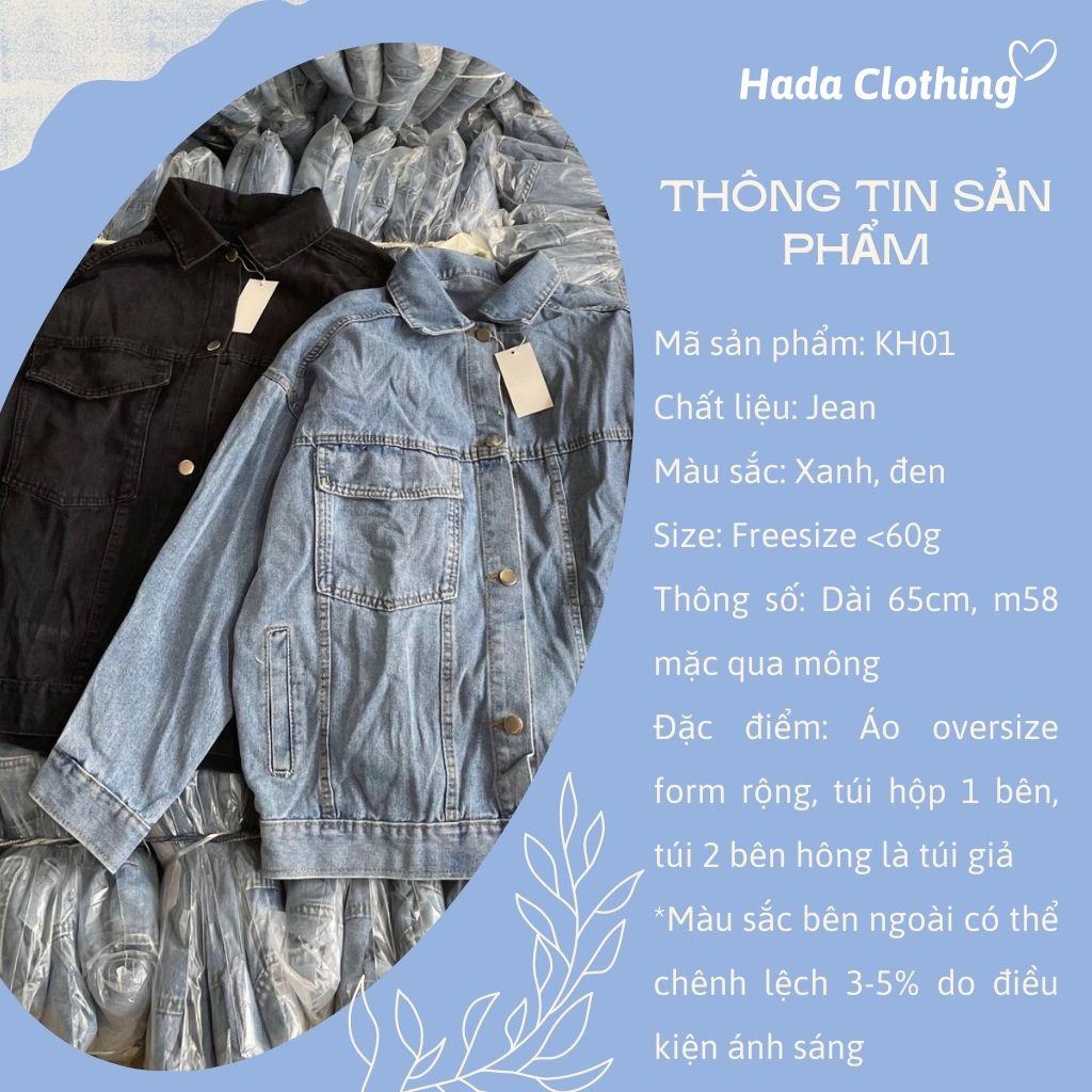 Áo khoác bò nữ form rộng Quảng Châu Hada, chất liệu jean đẹp - KH01