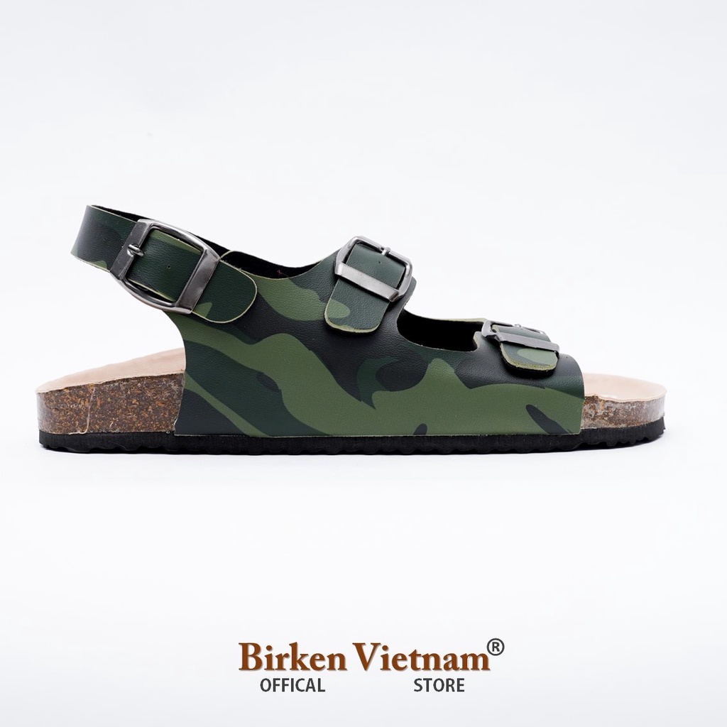 [ New Style ] - R02 DÉP ĐẾ TRẤU Da PU Camo Rằn Ri Hai Quai Ngang Unisex Birken Vietnam Bioline