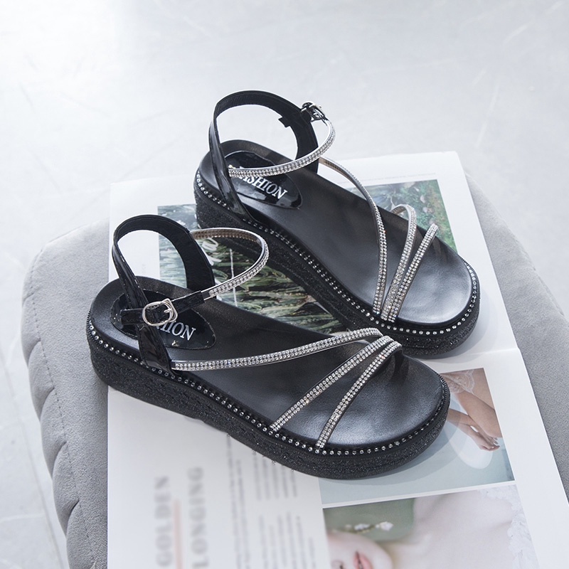 Giày Xăng Đan Đế Dày Đính Đá Thời Trang Cho Nữ