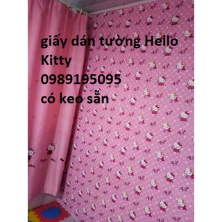 (tặng kèm dụng cụ) combo 10m giấy dán tường Hello Kitty hồng