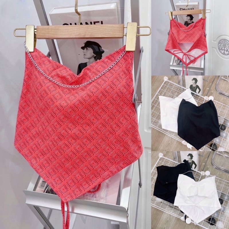 Áo Croptop Kiểu Yếm Vạt Nhọn Hở Lưng Dây Xích Sexy Quyến Rũ