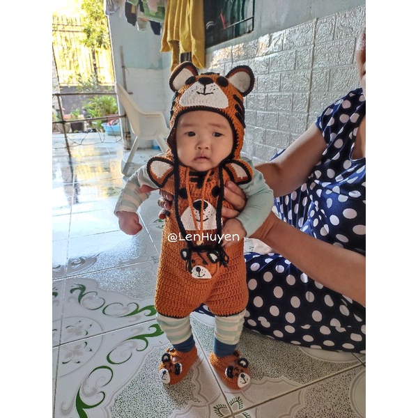Set con Cọp con Hổ quần yếm nón giày đồ len handmade cực xinh xắn dễ thương