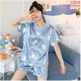 C018: Bộ ngủ yukata lụa dễ thương, hàng Quảng Châu cao cấp