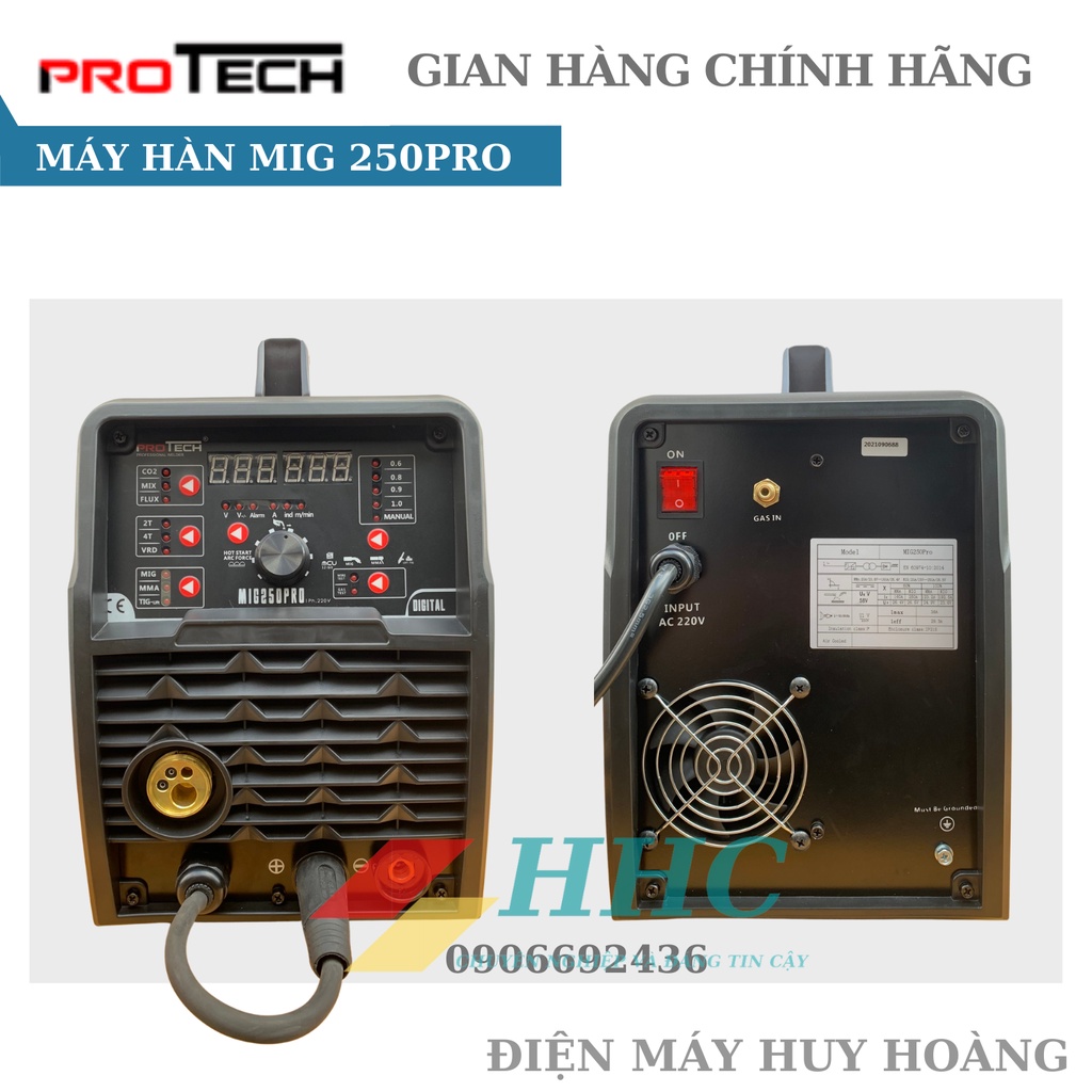 Máy hàn MIG không sử dụng khí 5 chức năng MIG 250Pro Protech thương hiệu - Tặng kèm 12 món quà, hàn mig chuyên nghiệp