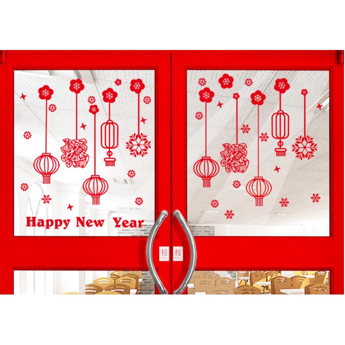 Decal trang trí Tết - Rèm dây lồng đèn sợi