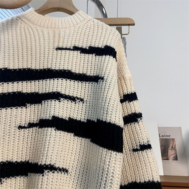 Áo Len Dài Tay Form Rộng Màu Sắc Tương Phản Thời Trang Dành Cho Nữ