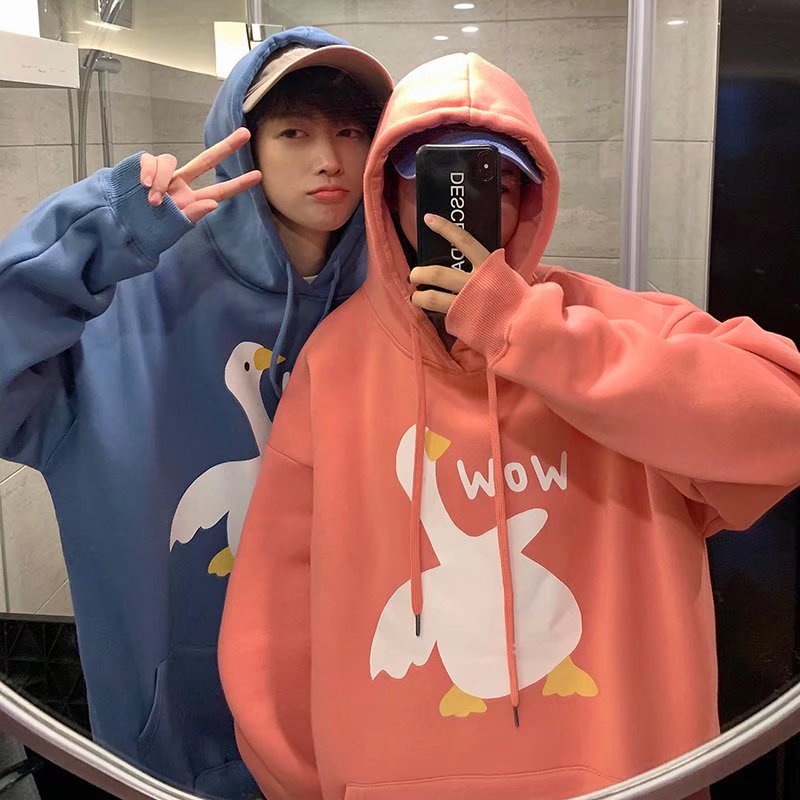 Áo hoodie dáng rộng in họa tiết hoạt hình phong cách Hàn Quốc thời trang cho nam và nữ size M-5XL