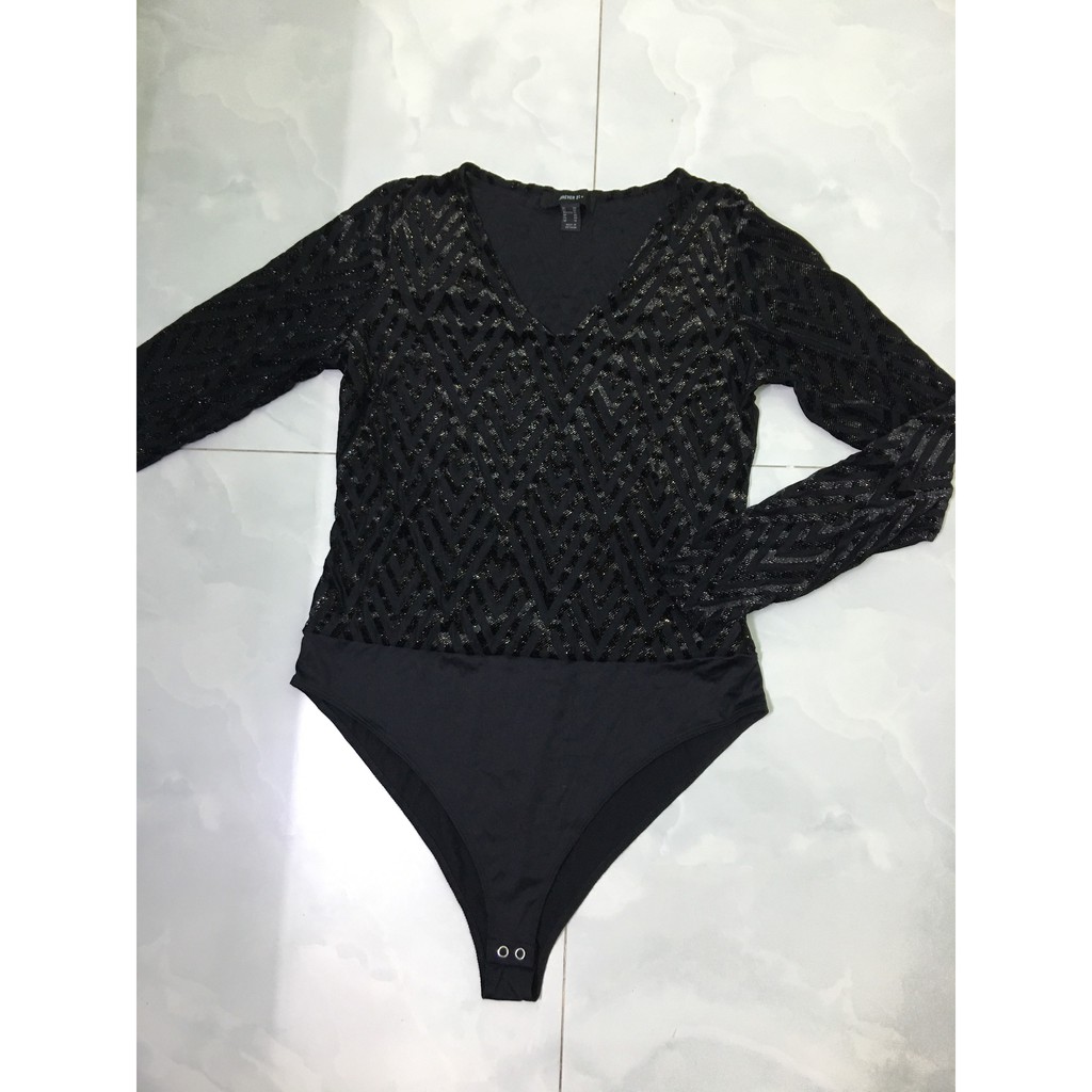 Bodysuit F21+ Tay Dài Cổ Tim Đen Kim Tuyến Bigsize | BigBuy360 - bigbuy360.vn