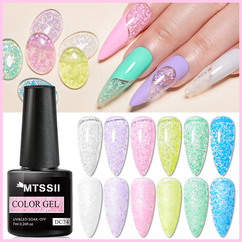 Gel sơn móng tay MTSSII UV trong suốt họa tiết bông tuyết kim sa lấp lánh đẹp mắt 6ml