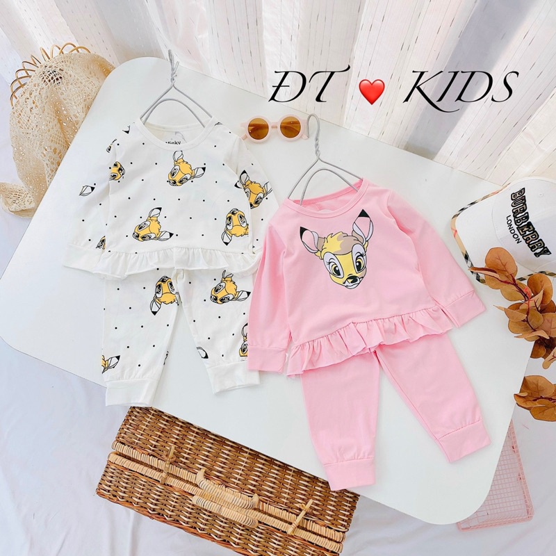 Set 2 bộ nai cotton thu đông bé gái