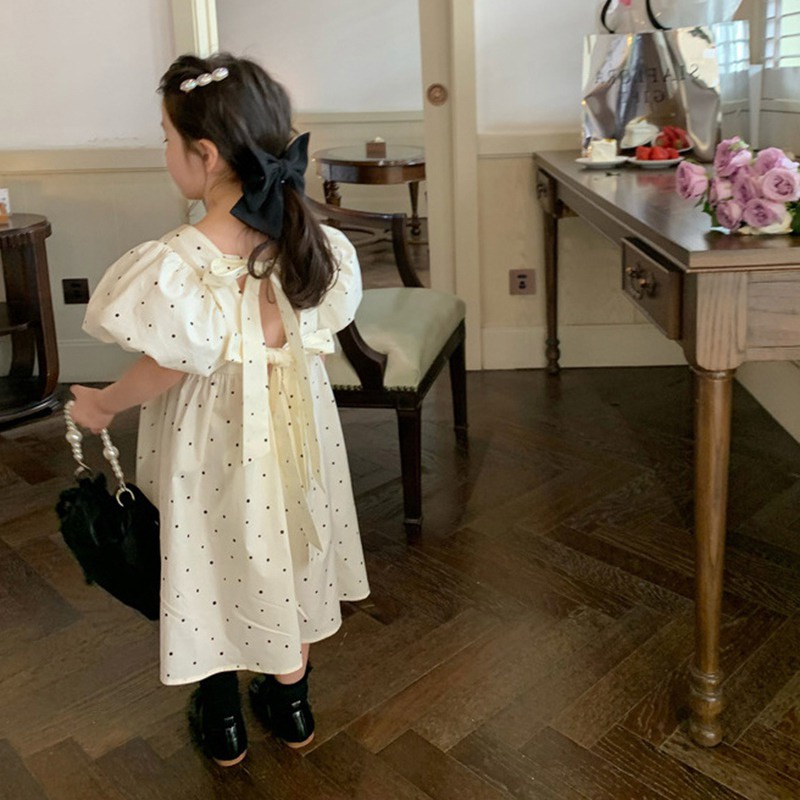 Đầm Công Chúa Tay Phồng In Họa Tiết Chấm Bi Xinh Xắn Cho Bé Gái