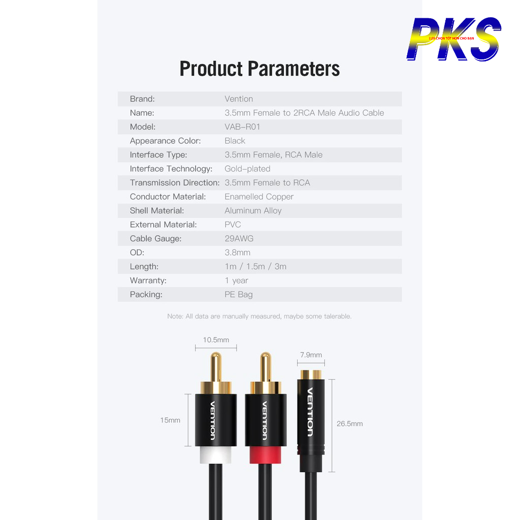 Dây cáp 3.5mm cái ra 2 đầu hoa sen RCA đực dài 1.5M mạ vàng cao cấp Vention VAB AV111