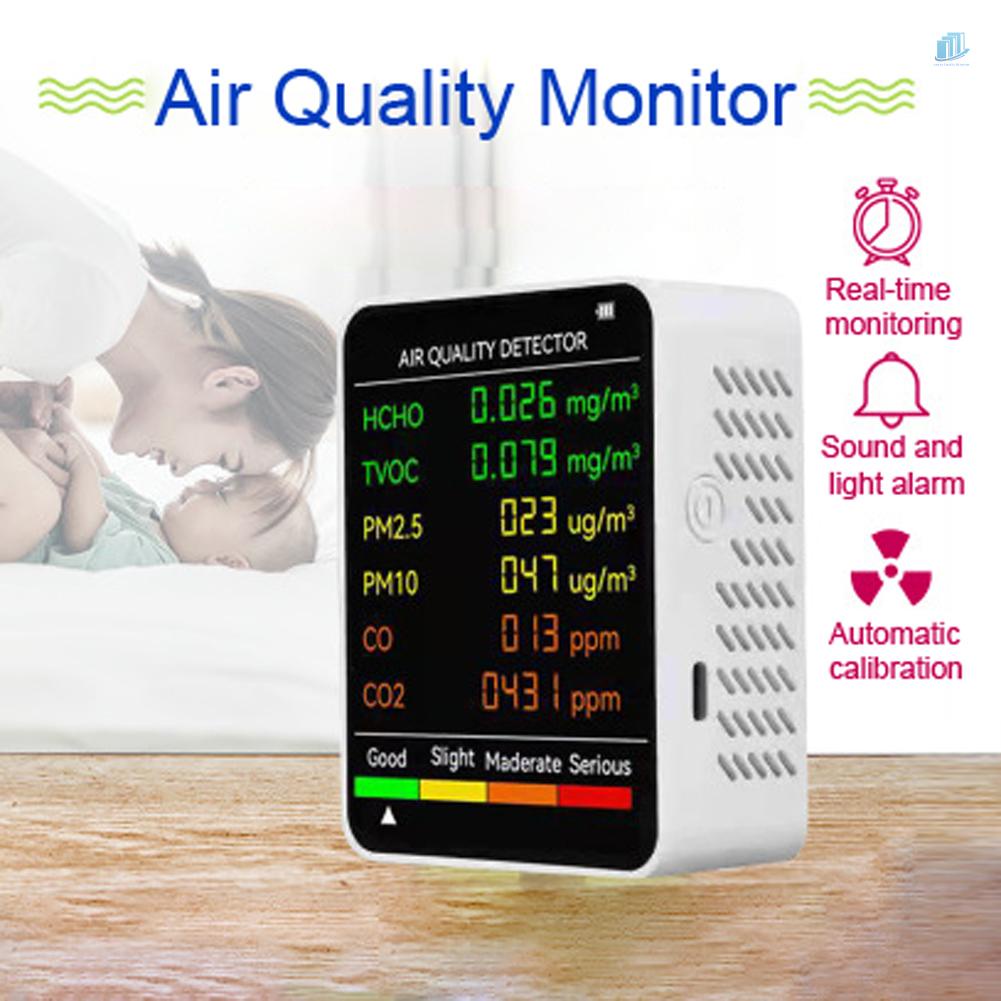 Máy Đo Chất Lượng Không Khí Co2Mwn6 6 Trong 1 PM2.5 PM10 HCHO TVOC CO2 Màn Hình LCD Tiện Dụng