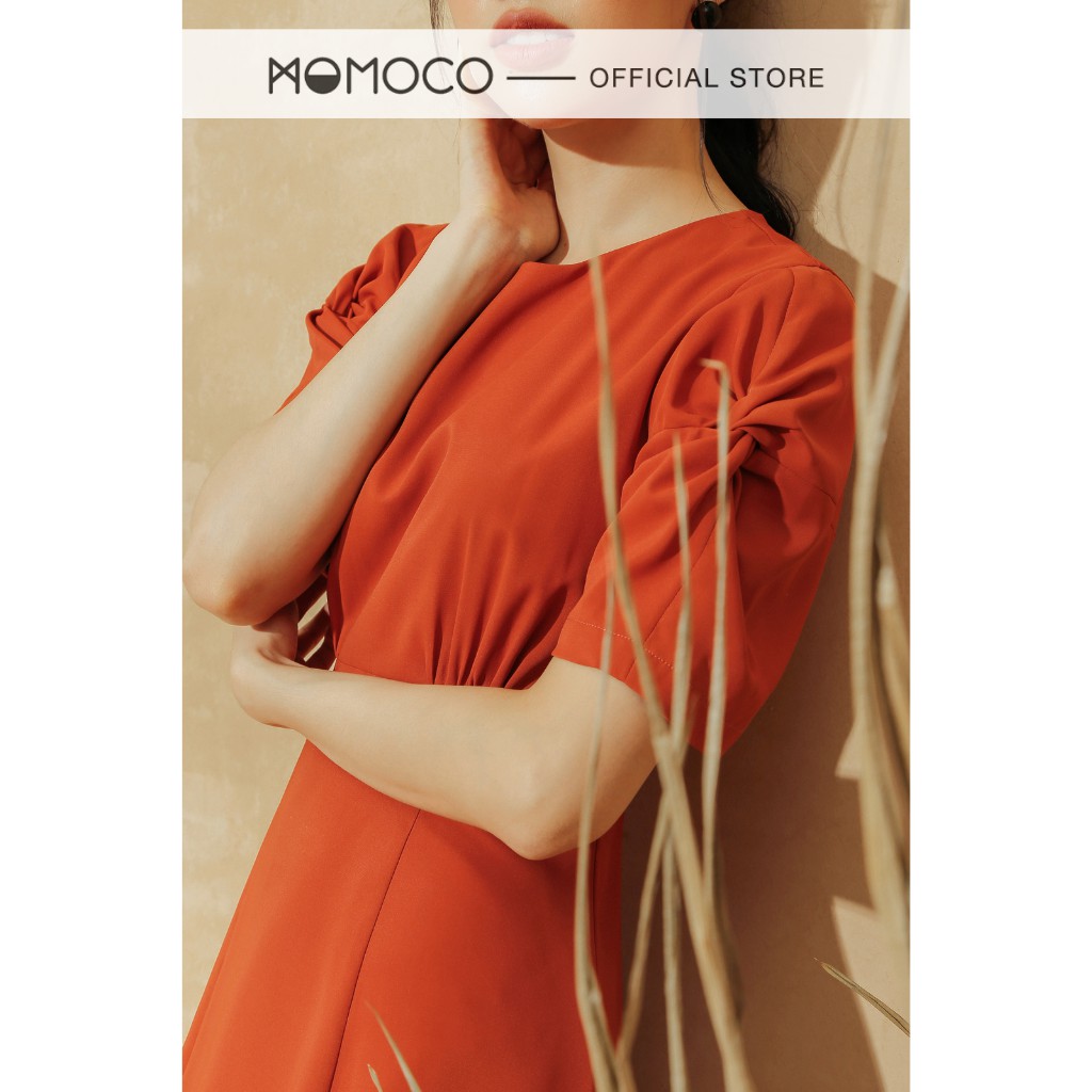 Đầm Công Sở Dáng Xòe MOMOCO Cổ Tròn Tay Cộc Nhún Tay Chất Vải Trượt Ít Nhăn M2862